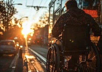 Naklejka premium A man seated in a wheelchair is inside a specially designed vehicle