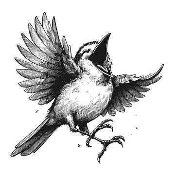 screaming bird black and white sketch clip art preview