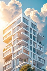 On a sunny day, part of an apartment building is visible with a blue sky above