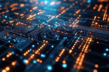 Obraz premium A detailed circuit board pattern with intricate connections, symbolizing advanced communication technology and the future of digital networks.