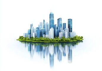 Obraz premium A 3D illustration shows a modern building situated in a city landscape on a white background