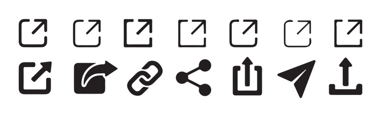 Share icon link  set.share link, external link black vector icon set. Isolated symbols on white background. vector illustration eps 10.