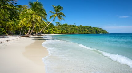 Tropical Beach Paradise: White Sand, Turquoise Water, and Palm Trees