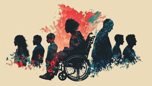 A vibrant banner promoting disability inclusion and visibility, created with a minimalist flat design concept, as a stock illustration