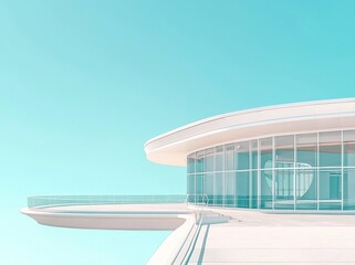 Fototapeta premium The image is a 3d rendering of a futuristic office building made of glass, highlighting its architectural design
