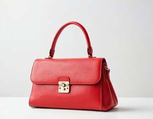 Elegant red handbag with a stylish gold clasp and a structured silhouette.