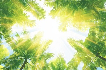 Obraz premium Sunlight Filtering Through Lush Green Palm Leaves in Tropical Forest