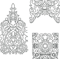 Vector set of decorative ornamental floral elements and motifs. Ready to use classic compositions