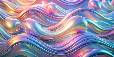 Vibrant abstract holographic background featuring flowing waves in varying colors background, wallpaper, graphic resource, foil, AI, cover, gradient 3D