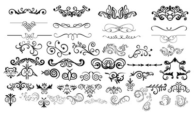 Various text delimiters for your projects. Big set of black and white vector illustrations.