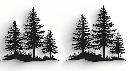 Forest Silhouette Trees on White