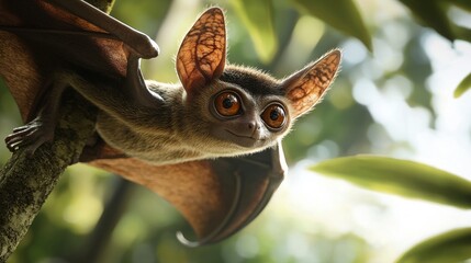 Fototapeta premium A tiny being with a massive grin and bat-like physical appearance is captured in a tight frame