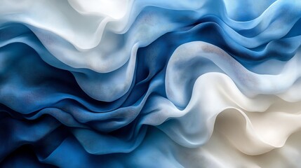 Obraz premium Soft flowing silk fabric swirls gently in cool blue white ombre light. AI Generated