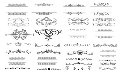 Text frame ornament vintage border art elegant for title text book black line icon set.