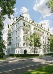 Obraz premium Munich, located in Bavaria, Germany, features a street with a modern apartment building