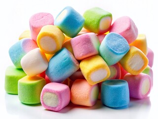 Colorful Candy Coated Marshmallows Isolated on White Background - Sweet Treats, Confectionery Photography