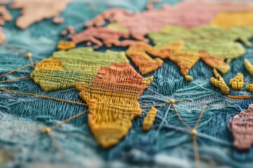 A digital transformation concept, with a world map and interconnected lines representing global communication networks.