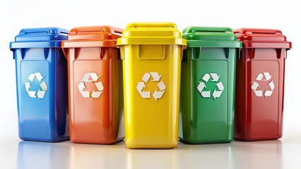Colorful Recycle Bins with Recycling Symbol - Isolated Studio Shot for Environmental Awareness Campaigns
