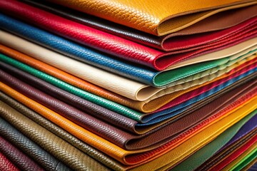 Colorful Stack of Leather Fabric Swatches for Fashion Design