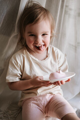 little girl and healthy easter sweets - jelly bunny