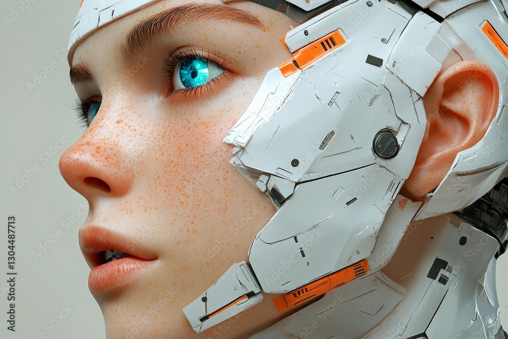 Aufkleber Futuristic android with detailed features showcases advanced technology and design in close-up view