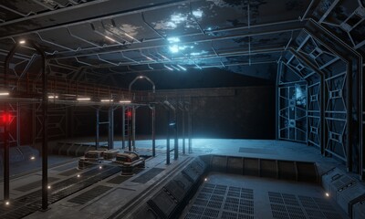 Military base sci-fi interior 3d rendering architecture wallpaper background