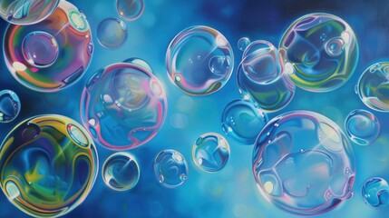 Naklejka premium Vibrant floating bubbles in blue abstract background