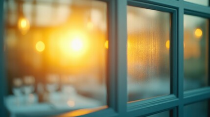 Fototapeta premium Warm sunset reflected through glass window