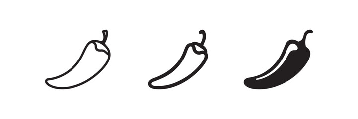 Chili pepper icon representing spicy food and hot vegetable in line and solid style