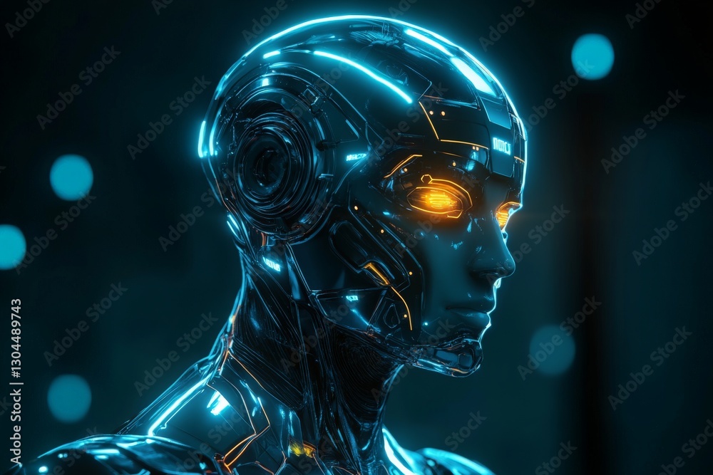 Aufkleber futuristic robot with glowing features embodies advanced technology in a sleek, cybernetic design