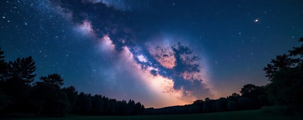 Fototapeta premium Majestic Milky Way galaxy illuminating dark night sky over trees, astronomy, landscape, space