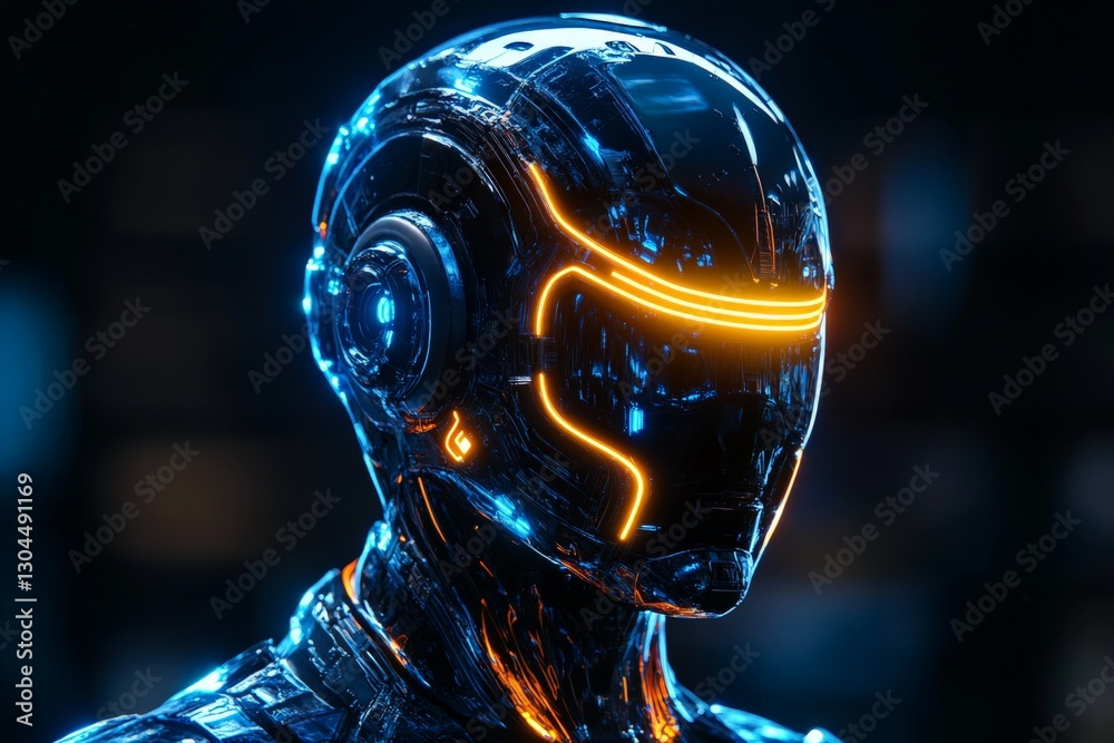 Leinwandbilder futuristic robotic figure with illuminated features in a high-tech environment
