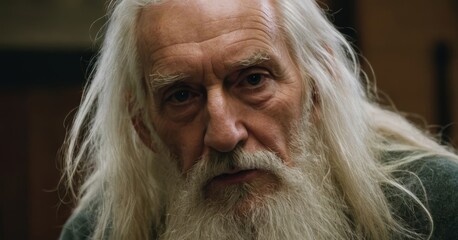 Senior man showing wisdom and experience with long white hair and beard