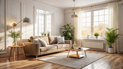 Fototapeta premium Cozy Empty Room Interior Design: Daylight, Comfortable & Creative Home Space