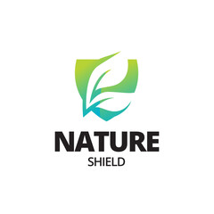Eco shiled logo template illustration. Shield Leaf Logo Template