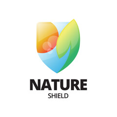 Eco shiled logo template illustration. Shield Leaf Logo Template