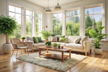 Fototapeta premium Cozy Living Room Interior Design: Modern Scandinavian Style Apartment