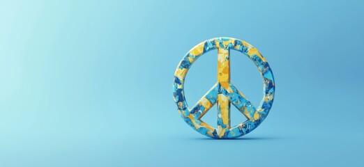 Colorful peace symbol on blue background representing harmony and unity