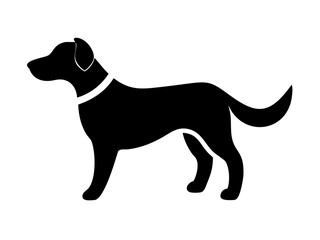 Naklejka premium Simple silhouette of a standing dog, perfect for pet-related designs. A clean, bold silhouette of a standing dog, suitable for use in logos, icons, websites, or other pet-related design projects.