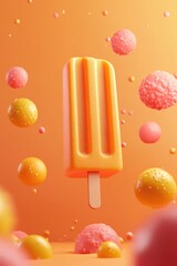 An artistic image of a popsicle with colorful floating spheres