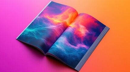 A vibrant, glossy magazine mockup, featuring a captivating cover image and an array of colorful pages, ready for your content to be showcased.
