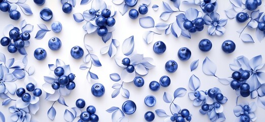 Fototapeta premium Blueberry and Floral Arrangement in Shades of Blue with Leaves and Berries