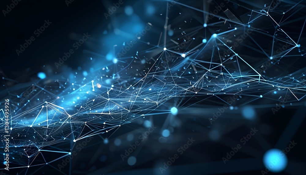 Fototapete Dynamic blue digital flow virtual space abstract animation tech environment close-up data visualization