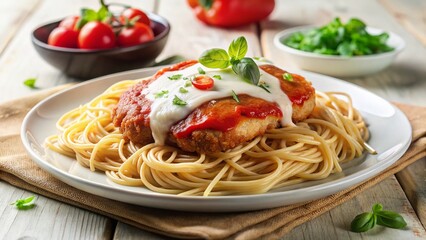 Crispy Breaded Chicken Parmesan with Spaghetti & Marinara