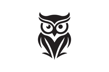Owl head icon silhouette vector illustration in black and white, set against a white background