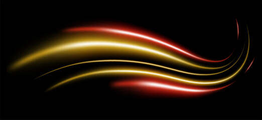 Silk and smooth flow wave poster design. Color waves, liquid style lines and shapes in black color background