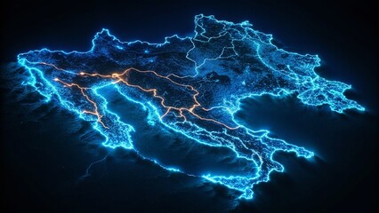 Fototapeta premium Croatia Blue Map: Detailed Border & Geographic Night View