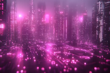 Fototapeta premium Futuristic Neon Cityscape: Abstract Digital Concept in Radiant Pink