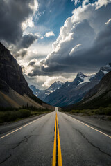 Fototapeta premium Straight Road with Mountains and Clouds