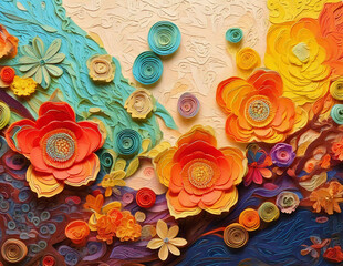 3D paper cut background with flowers